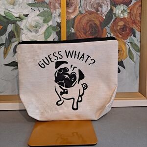 Pug Print Cosmetic Bag - Cream Black Zippered